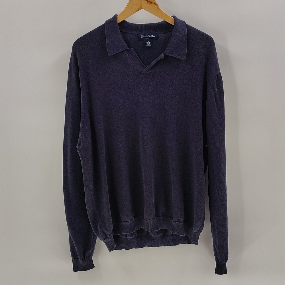Brooks Brothers men's Navy Blue Long-sleeve Sweater Johnny collar Pima Cotton XL